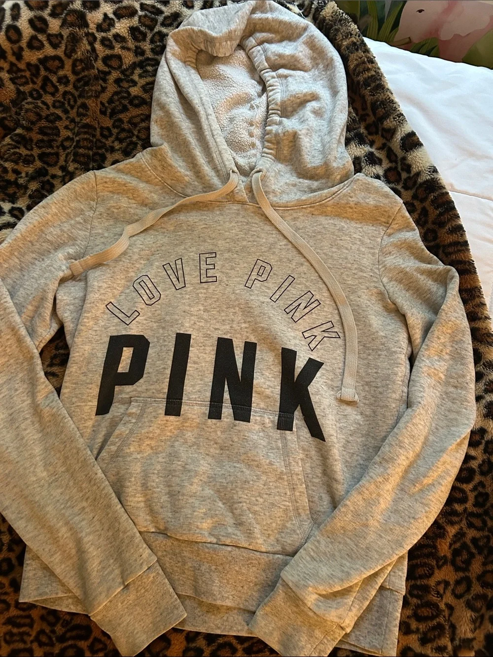 PINK Victoria's Secret Heather Gray Hoodie with Black Logo